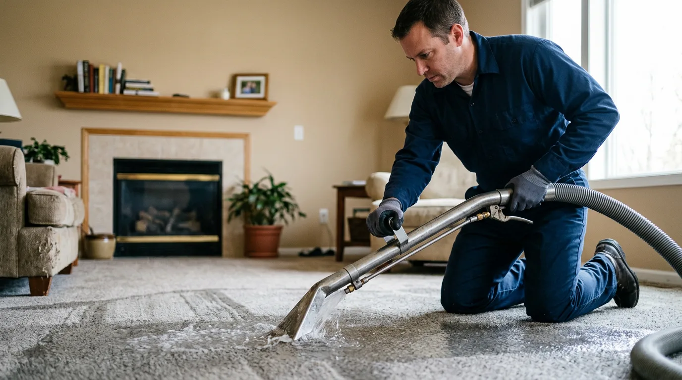 Water damage restoration technician working near Rushville, NY